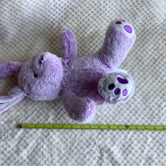 Hug Fun Purple Plush Bunny Rabbit Stuffed Animal Toy Purple Bow Embroidered Feet - Picture 12 of 12